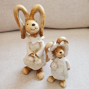 2 Adorable Bunnies in dresses w/Easter eggs